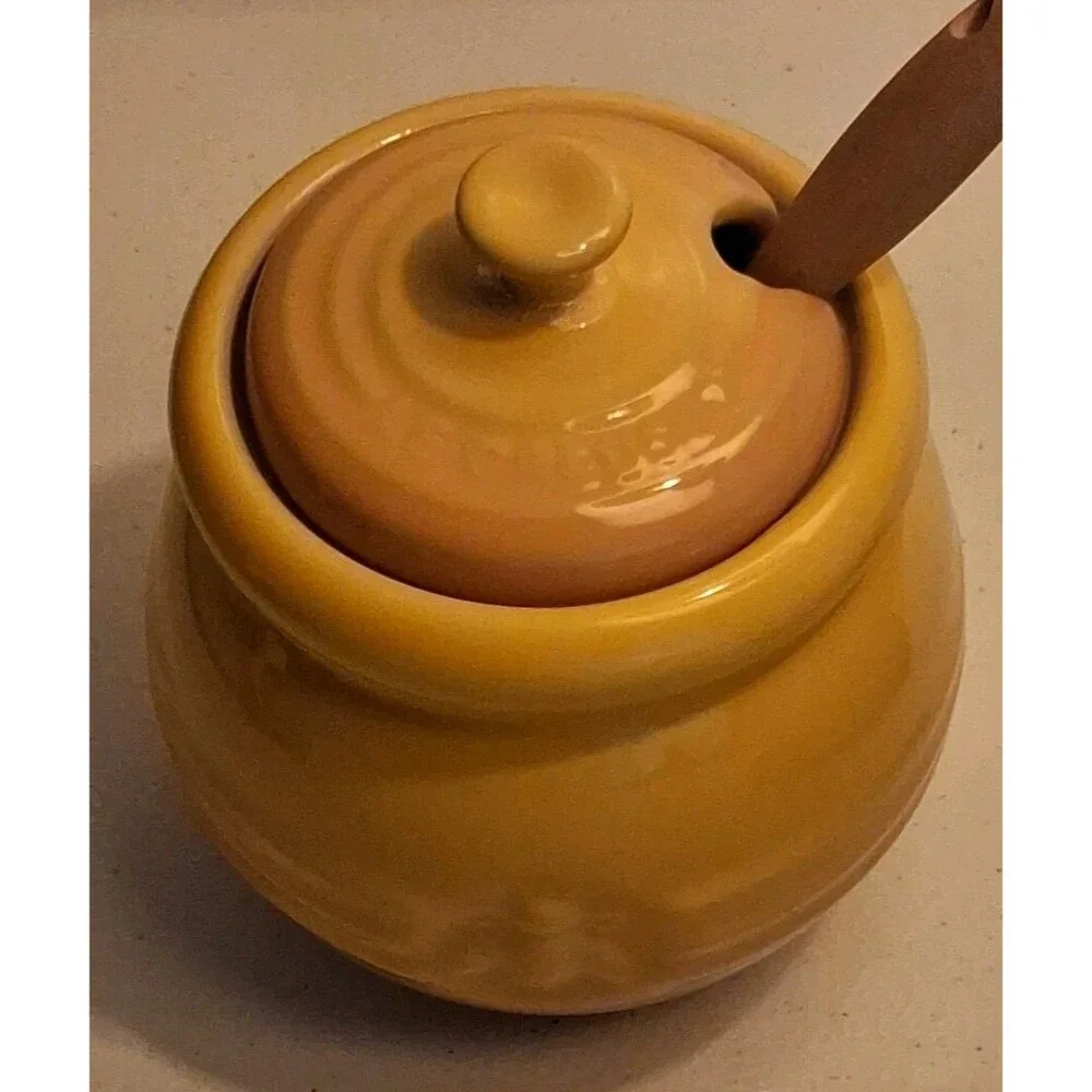 Le Crueset Honey Pot With Dipper/Lid In Discontinued Dijon Yellow